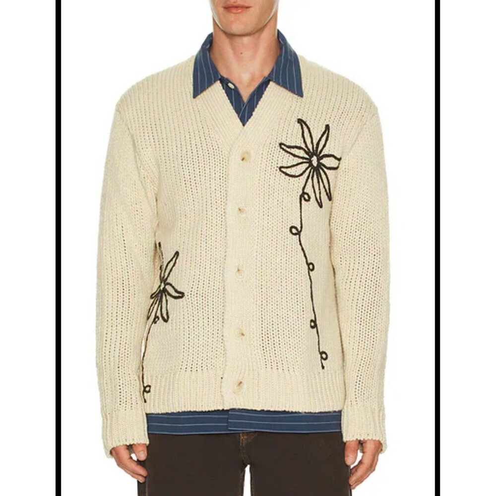 NN.07 Mika Chunky Cardigan Button Sweater Men's XL V-Neck Long Sleeve Floral NWT
